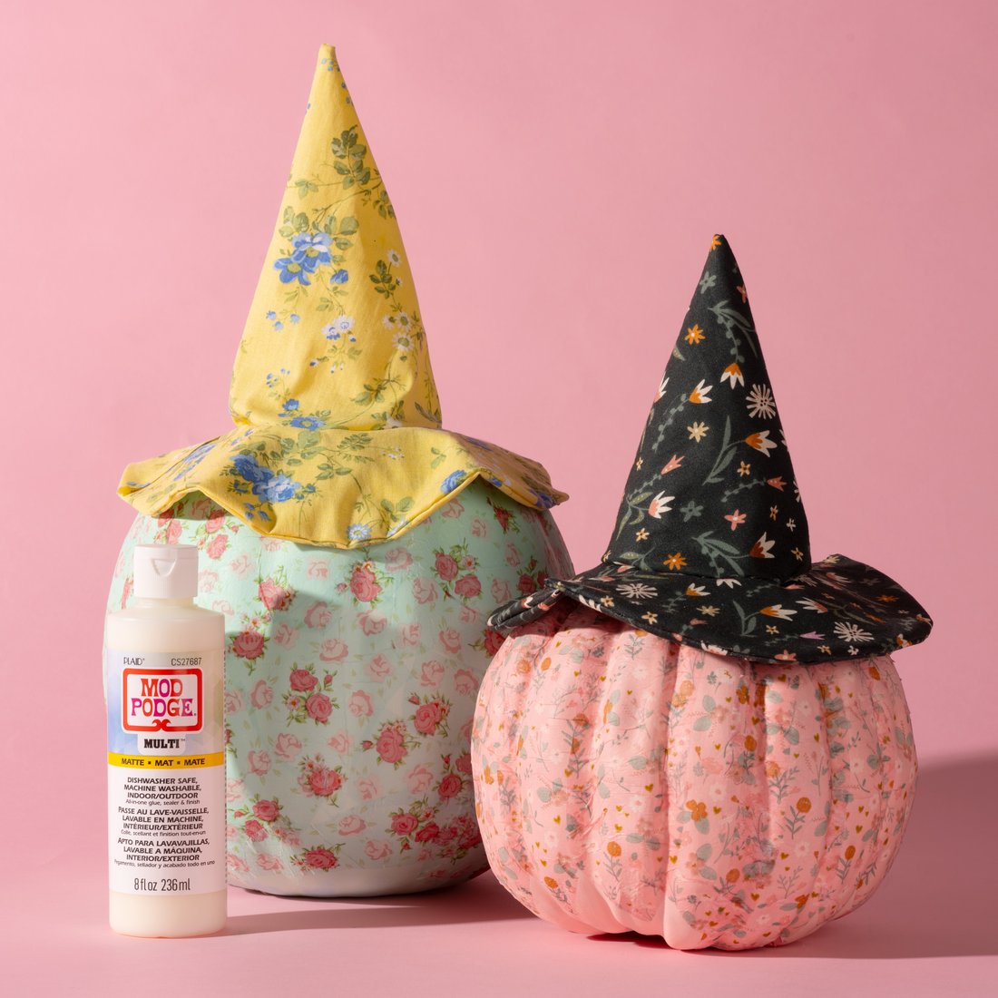 A decorated pumpkin sealed with Mod Podge